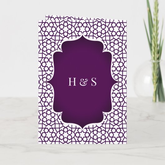 白と紫のペルシャスタイルムスリム結婚ズ 招待状 (裏面)