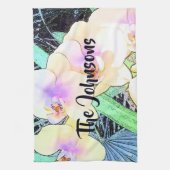 白と紫のラン キッチンタオル (縦)