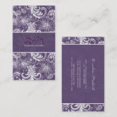 白と紫のレトロ花柄テンプレート 名刺 (正面/裏面)
