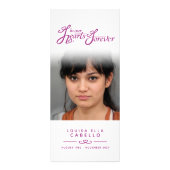 白と紫の写真の細身の葬儀プログラムカード ラックカード (裏面)