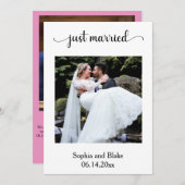 白と紫の写真結婚の発表 招待状 (正面/裏面)