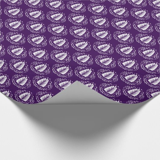 白と紫の様式化されたダマスクの羽毛 ラッピングペーパー (角)