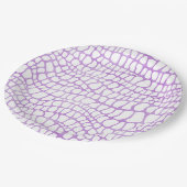 白と紫の水色ワニの皮膚パターン ペーパープレート (アングル)
