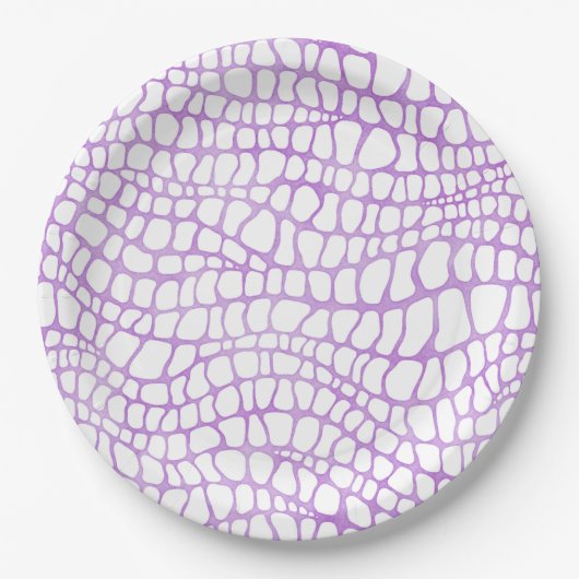 白と紫の水色ワニの皮膚パターン ペーパープレート (正面)