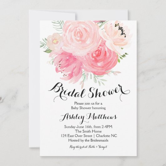 白と紫の花のブライダルシャワー招待状 招待状 (正面)