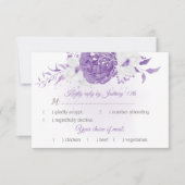 白と紫の花の植物性の食事の選択 出欠カード (正面)