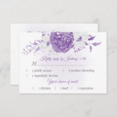 白と紫の花の植物性の食事の選択 出欠カード (正面/裏面)