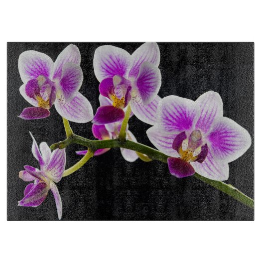 白と紫の蘭の切断ボード カッティングボード (正面)