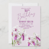 白と紫の蘭の絵 30歳の誕生日 招待状 (正面)