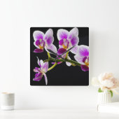 白と紫の蘭 スクエア壁時計 (ホーム)