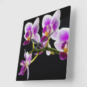 白と紫の蘭 スクエア壁時計 (傾斜)