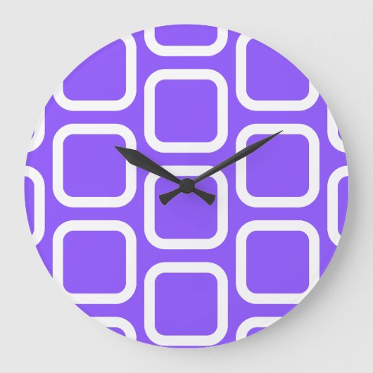 白と紫の装飾用クッションの正方形 ラージ壁時計 (正面)