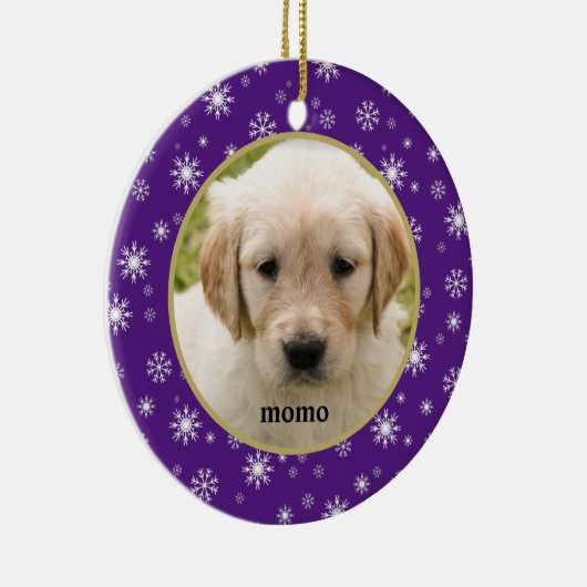 白と紫の雪片のペットの猫または犬 セラミックオーナメント (右)