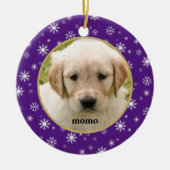 白と紫の雪片のペットの猫または犬 セラミックオーナメント (正面)