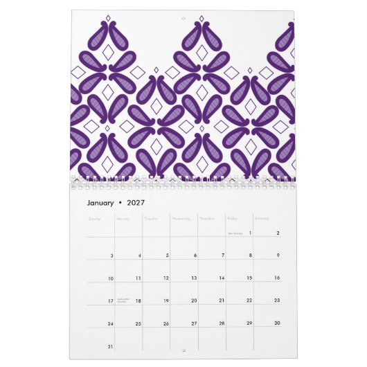 白と紫のmを使った左右対称の模様 カレンダー (1月 2027)