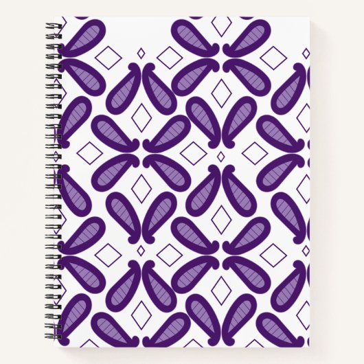 白と紫のmを使った左右対称の模様 ノートブック (正面)