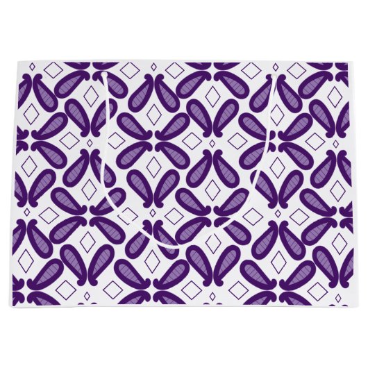 白と紫のmを使った左右対称の模様 ラージペーパーバッグ (正面)