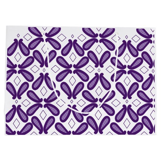 白と紫のmを使った左右対称の模様 ラージペーパーバッグ (裏面)