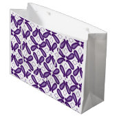 白と紫のmを使った左右対称の模様 ラージペーパーバッグ (正面アングル)