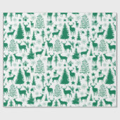 白と緑のウッドランドフォレストトナカイ ラッピングペーパー (フラット)