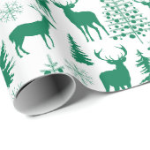 白と緑のウッドランドフォレストトナカイ ラッピングペーパー (ロールコーナー)