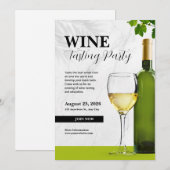 白と緑のエレガントなワイン試飲パーティー 招待状 (正面/裏面)