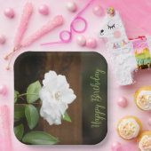 白と緑のエレガント四角 ペーパープレート (パーティー)