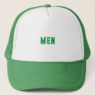 白と緑のカラーのMENテキストとハンサムな男性の キャップ