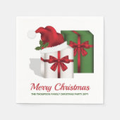 白と緑のギフトボックスとカスタム文字 スタンダードカクテルナプキン (正面)