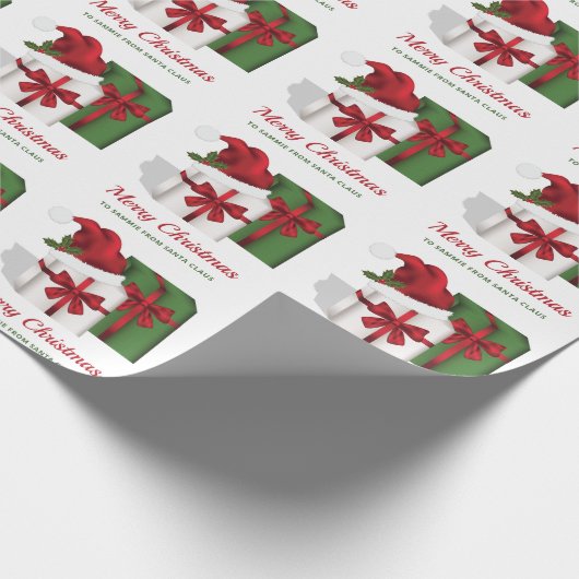 白と緑のギフトボックスとカスタム文字 ラッピングペーパー (角)