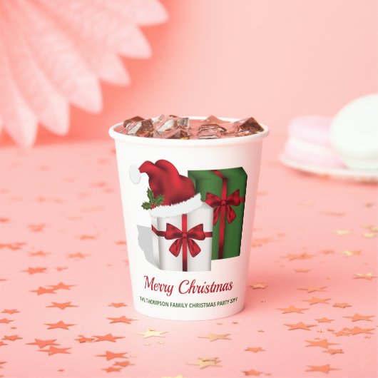 白と緑のギフトボックスとカスタム文字 紙コップ (インサイチュ)