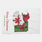 白と緑のギフトボックスとサンタハット キッチンタオル (横)