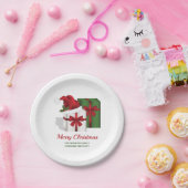 白と緑のギフトボックスとサンタハット ペーパープレート (パーティー)