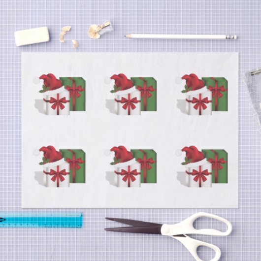 白と緑のギフトボックスとサンタハット 薄葉紙 (クラフト)