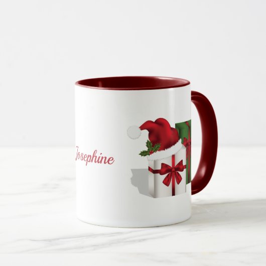 白と緑のギフトボックスと名前をカスタムする マグカップ (正面右)