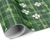 白と緑のクローバーの包み付き離れのグリーン ラッピングペーパー (ロールコーナー)