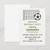 白と緑のサッカー誕生日 • 少年スポーツパーティー 招待状 (正面/裏面)
