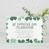 白と緑のシャムロック セントパトリックの日パーティー 招待状 (スタンド正面)