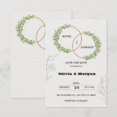 白と緑のシンプルなお知らせ保存 招待状 (正面/裏面)