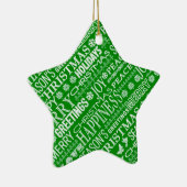 白と緑のチョークがクリスマスの挨拶に溺れる セラミックオーナメント (右)