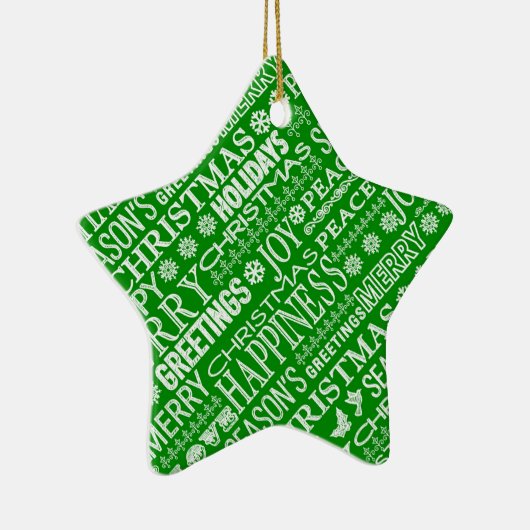 白と緑のチョークがクリスマスの挨拶に溺れる セラミックオーナメント (右)