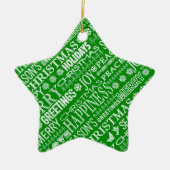 白と緑のチョークがクリスマスの挨拶に溺れる セラミックオーナメント (正面)