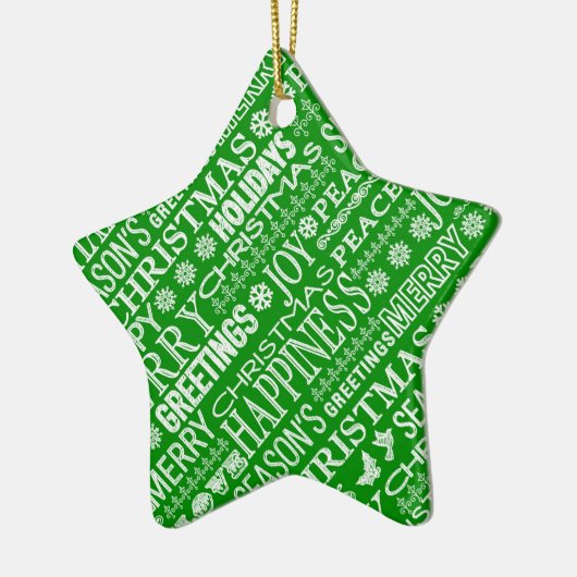 白と緑のチョークがクリスマスの挨拶に溺れる セラミックオーナメント (左)
