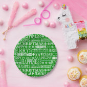 白と緑のチョークがクリスマスの挨拶に溺れる ペーパープレート (パーティー)