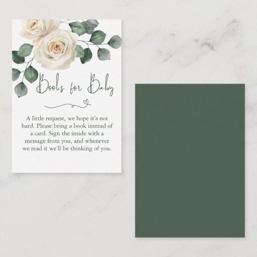 白と緑のバラのベビー エンクロージャーカード (正面/裏面)