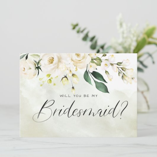 白と緑のフローラの水色のスクリプトの花嫁 招待状 (スタンド正面)