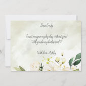 白と緑のフローラの水色のスクリプトの花嫁 招待状 (裏面)