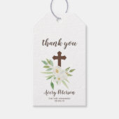 白と緑のフローラクロスファースト聖餐式 ギフトタグ (正面)