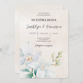 白と緑のフローラスペインののベージュ 招待状 (正面/裏面)