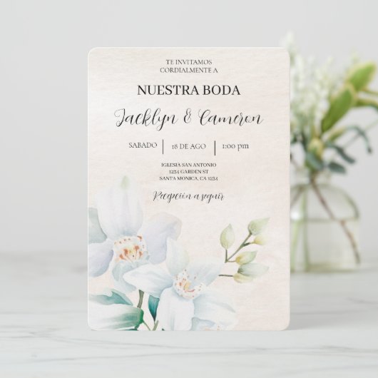 白と緑のフローラスペインののベージュ 招待状 (スタンド正面)